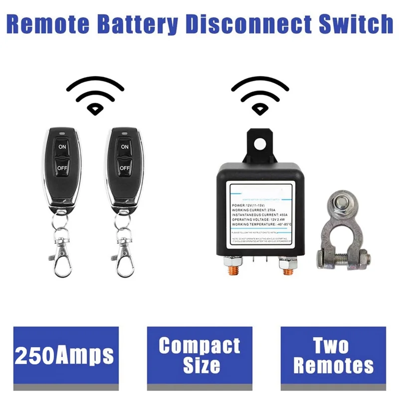 Relé de interruptor de batería Universal, Control remoto inalámbrico integrado, desconexión, corte, aislador, interruptor 2, 12V, 250A