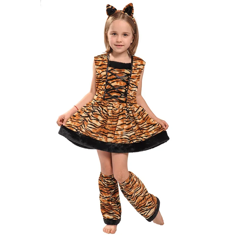 Tiger girl cosplay custume for kids Tiger fancy dress Tiger child costume Halloween Purim carnival party outfit Girls costume