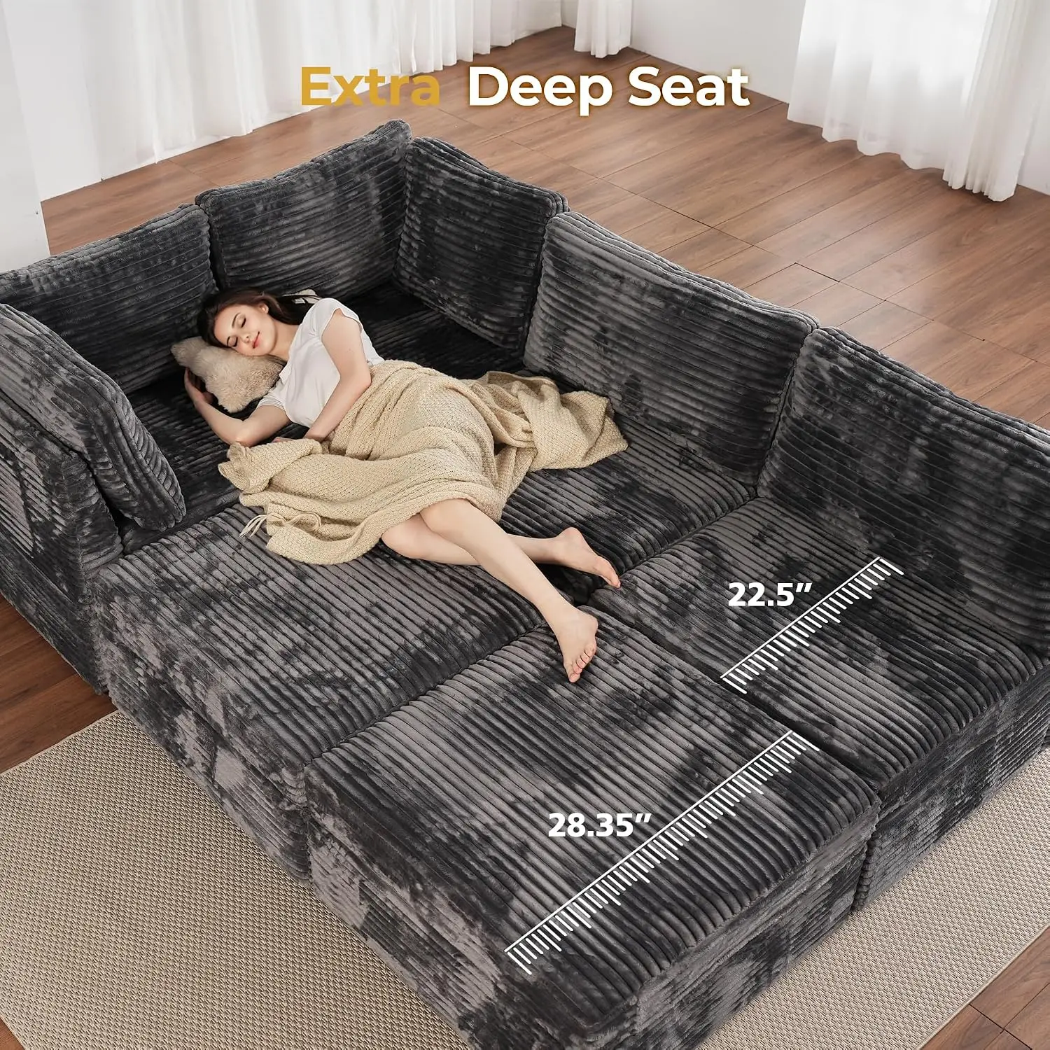 Modular Sectional Sofa 7 Piece U L Shaped Cloud Couch with Ottoman Chaise Set Grey Velvet Corduroy, Customized