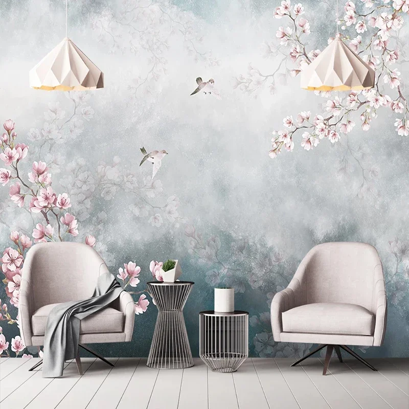 

Custom Wall Cloth Vintage Peach Blossom Landscape Oil Painting Wallpaper Living Room Bedroom Background Wall Covering 3D Decor