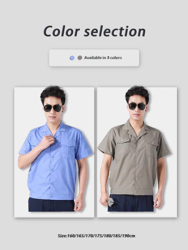 

Комплект рабочей формы с короткими рукавами, легкая дышащая ткань для безопасности, электрооборудование, устойчивый к пятнам, безопасный синий комбинезон