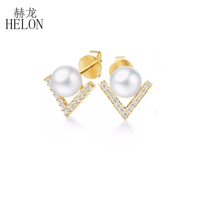 

HELON D Color Moissanite Ring 925 Sterling Silver Pure 10K 14K Yellow Gold Genuine White FreshWater Pearl Ring For Women Jewelry