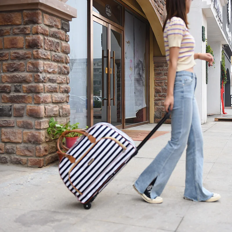 Sac de Voyage à Roulettes en Cuir PU pour Femme et Homme, Valise Trolley de Grande Capacité, Fourre-Tout à Imprimés Imperméables, 2023