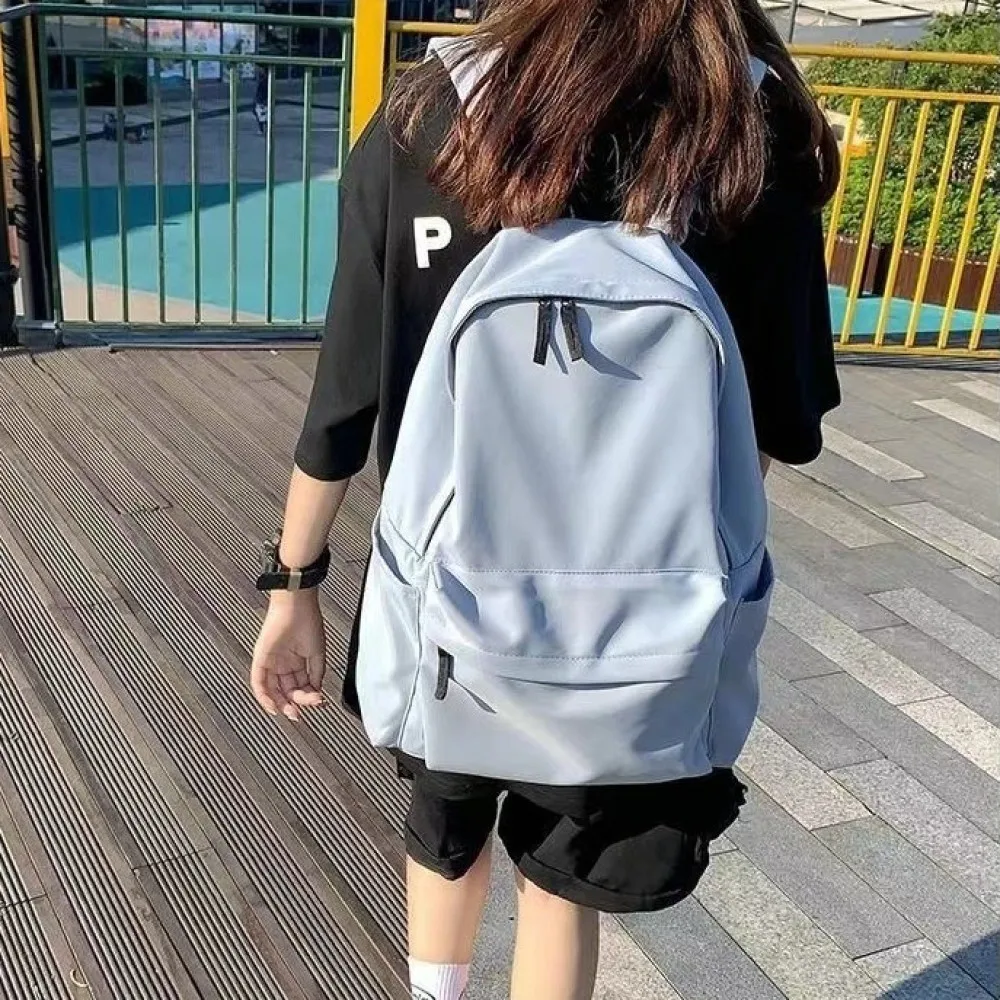 Fashion Women Backpack Simple Nylon School Bag Solid Color Large Capacity Casual Travel Student Bookbag Laptop