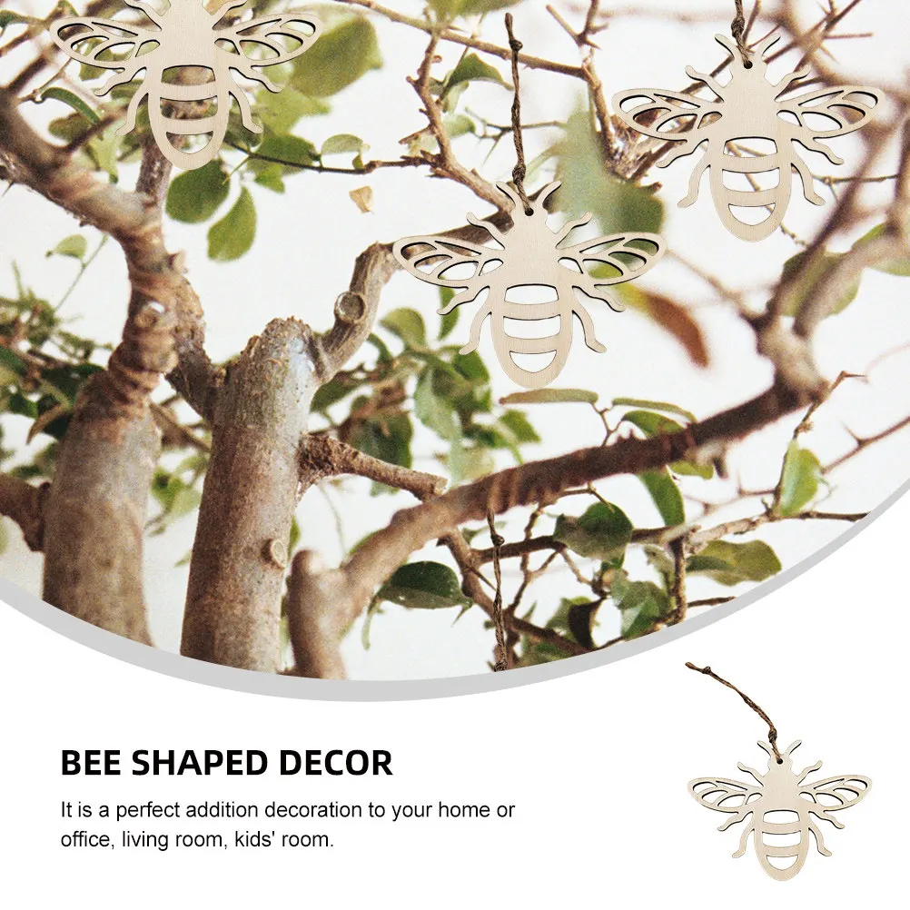 Bee-Shaped Hollow-Out Wood Slice Pendants, 20pcs Natural Wooden Craft Decor for Home, Office, Living Room, Valentine’s