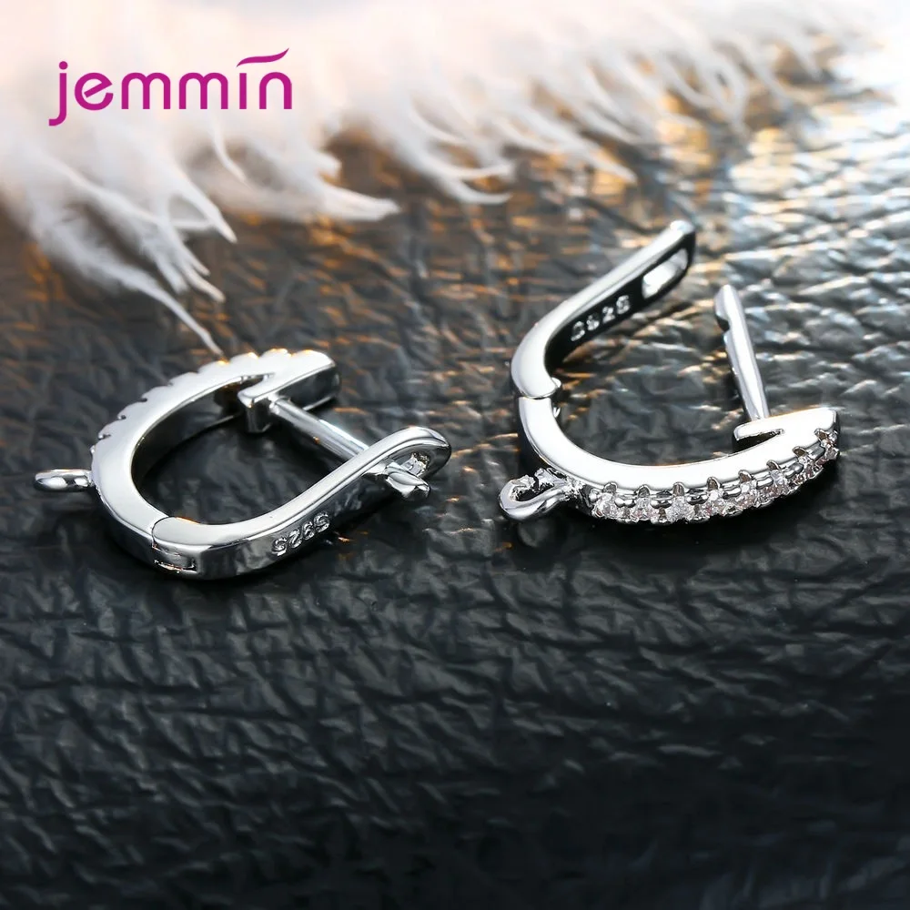 Fashion Hoop Earring Findings 100% 925 Silver  with Clear Cubic Zircon Jewelry Component Accessory Huggie Hook Free Ship