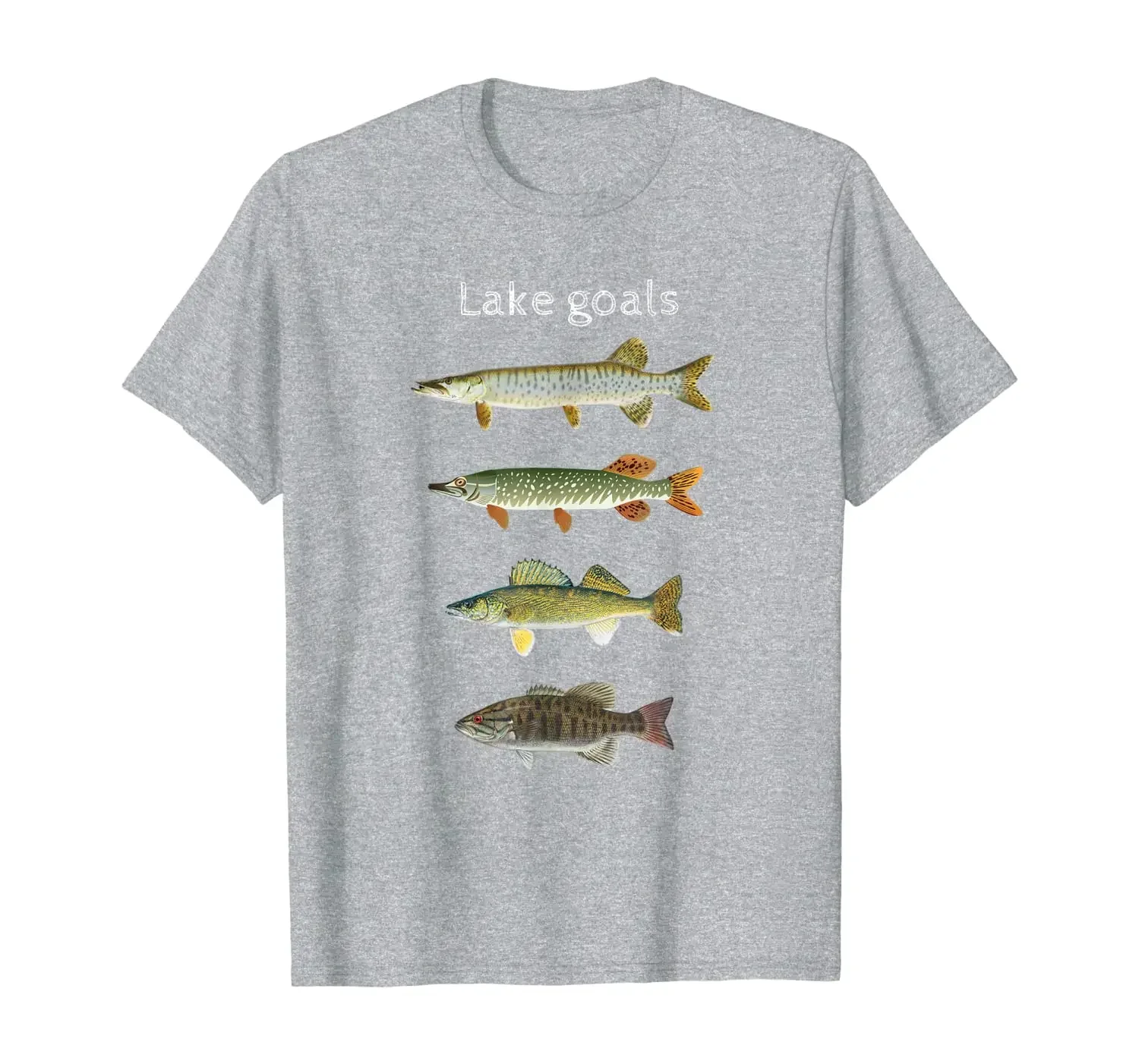 Lake Goals Musky Pike Walleye Small Mouth Fish Fishing Angler Gift T-Shirt 100% Cotton Short Sleeve O-Neck Mens Casual T-shirt