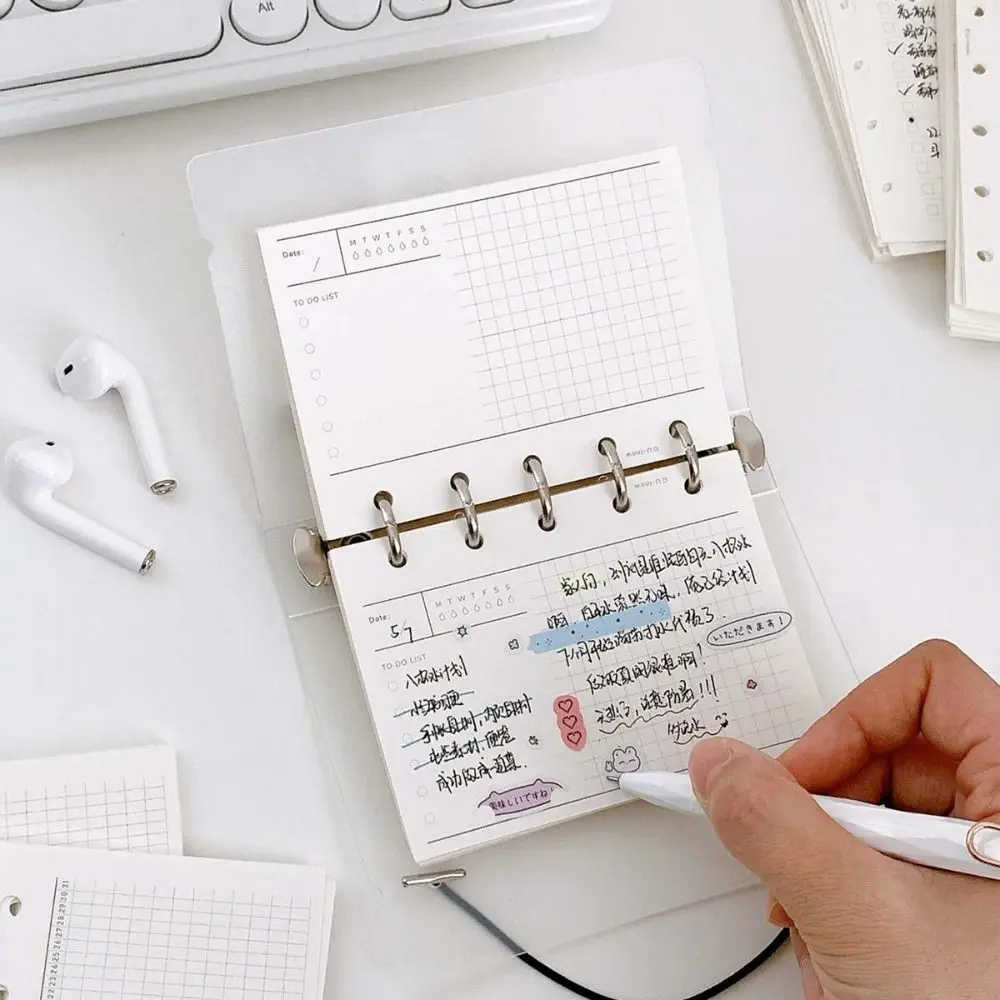 Loose-Leaf Notebook Refill Paper, Linha Grid, 5-Hole Refill Inner, Páginas de Papel Binder, Papelaria, M5, A8, 50 Folhas