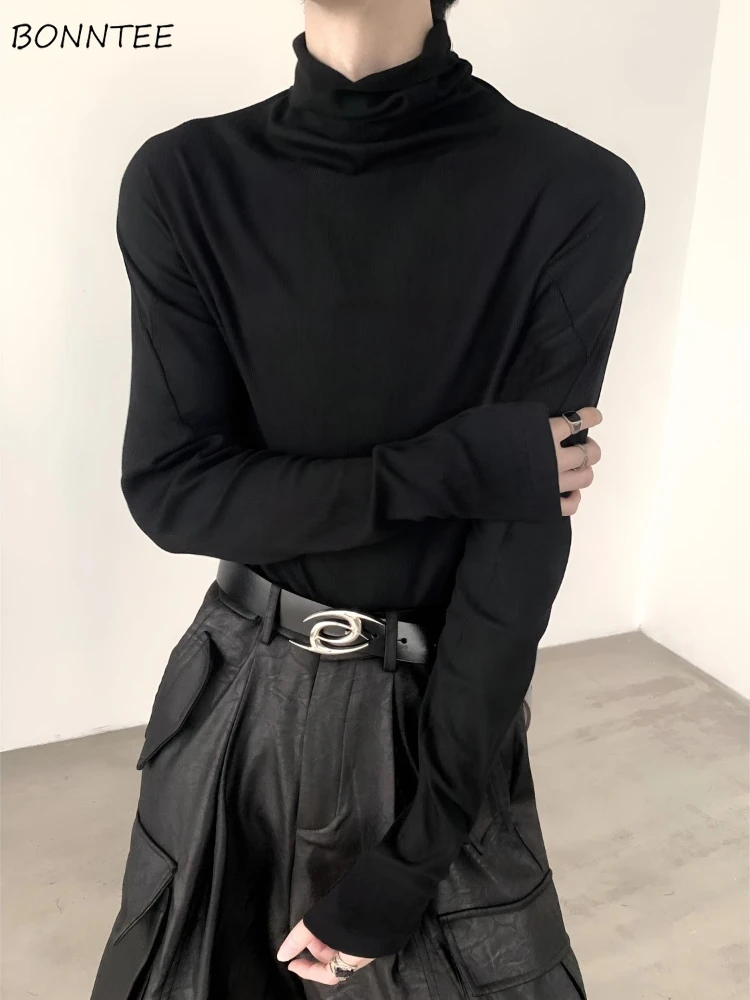 Solide T-shirts Männer Langarm Dünne Slim Fit Design Frühling Einfache Ins Koreanischen Stil Persönlichkeit Alle-spiel Casual Mode