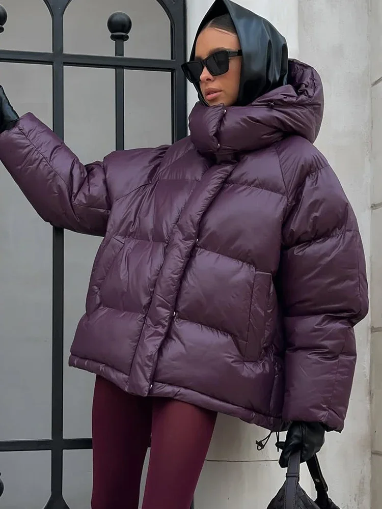 

Women Casual Winter Hooded Quilted Jacket Full Sleeve Single Breasted Puffer Padded Cotton Coats Lady Warm Daily Commute Wear