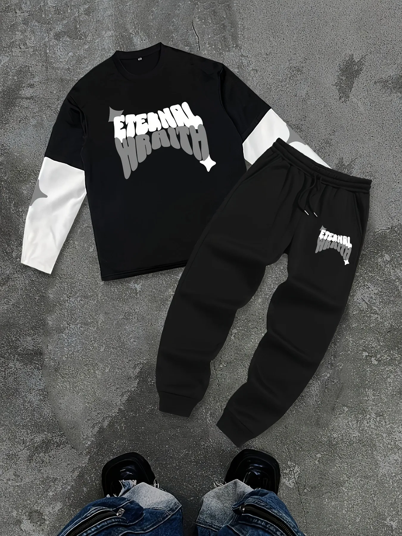 2026 Autumn-Winter Best-selling Street Casual Fashion-Simple Comfortable 3D Letter Pattern Printed Men's Round-neck Hoodie Set