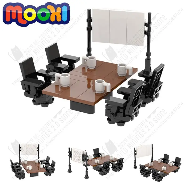 MOC4085 DIY Conference Room Building Blocks City Office Meeting Furniture Table Desk Cup Model Assembly MOC Bricks Toys For Kids