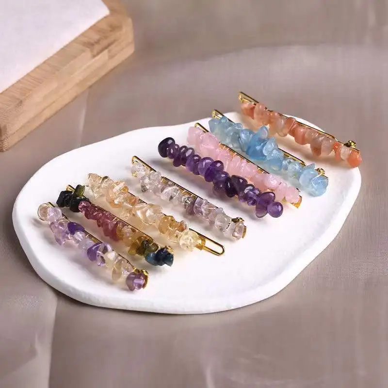 Geometric Hair Barrettes Natural Cystal Hairpin Beaded Amethysts Pink Quartz Stone Headdress Hair Accessories Hairgrip
