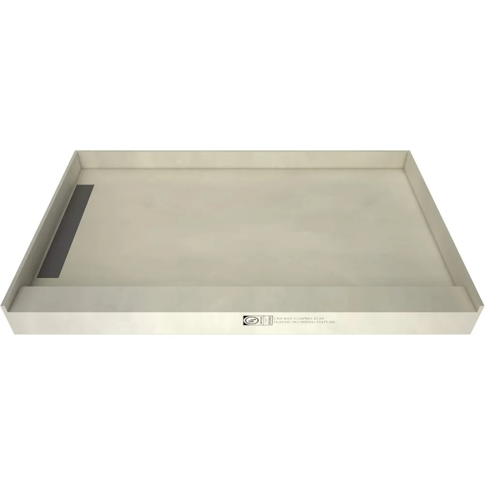 WF3248L-PVC-2.5 Bandeja de ducha con drenaje izquierdo: base de ducha de un solo acera, desagüe de PVC de 2", y rejilla incluida, 48" de ancho x 32" de profundidad