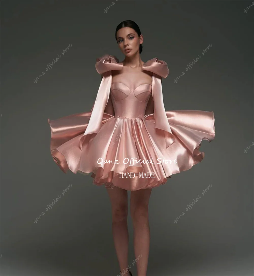 Qanz Rose Gold Graduation Dress 2025 Sweetheart Short A Line Puff Homecoming  Dresses Bow Straps Satin Birthday Dress Customized - AliExpress 320