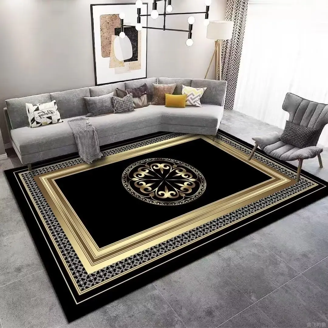 Nordic Luxury Carpet Golden Abstract Living Room Sofa Large Area Rugs Bedroom Decoration Floor Mat Washable Study Lounge Carpets