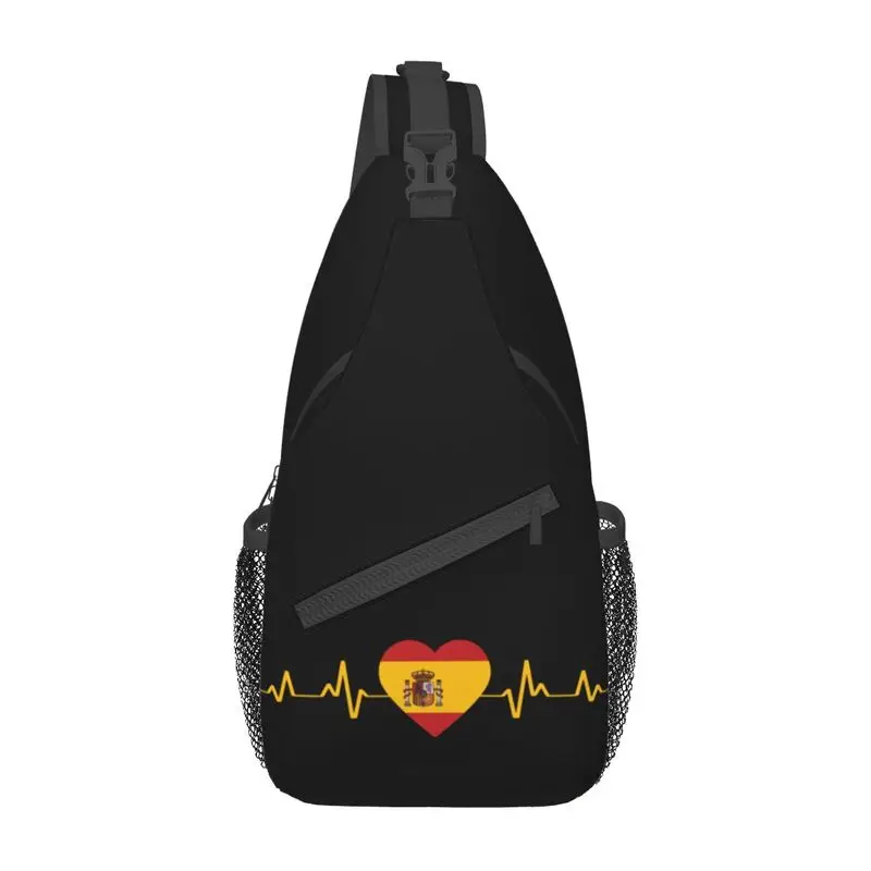 

Customized Spain Heart Flag Sling Bags for Men Cool Spanish Patriotic Shoulder Chest Crossbody Backpack Cycling Camping Daypack