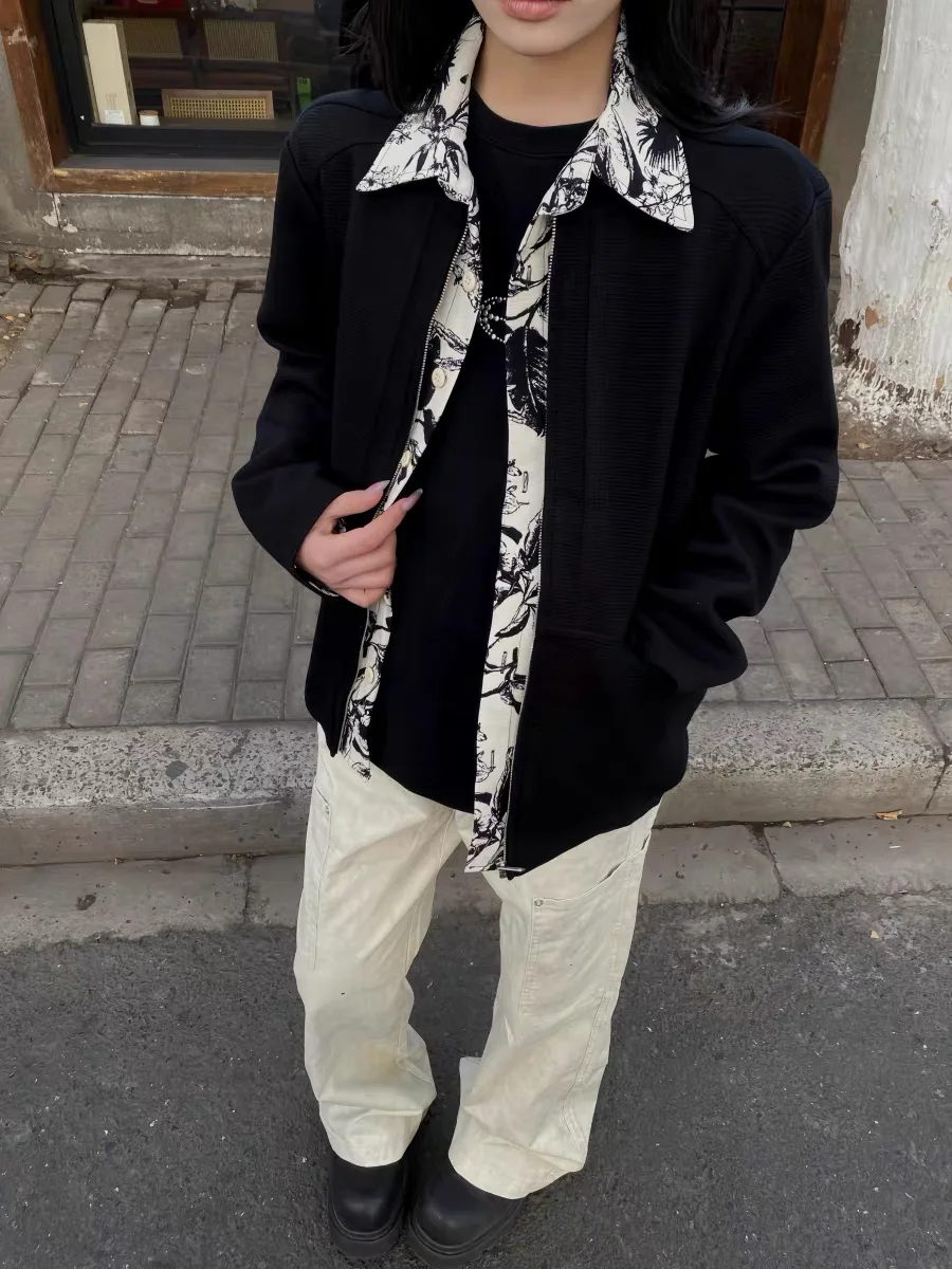 

American Retro Watercolor Flower Jaet Men's Cleanfit Autumn 3D Double-Sided Outerwear Zipper Inner Fake Two-Piece Coat