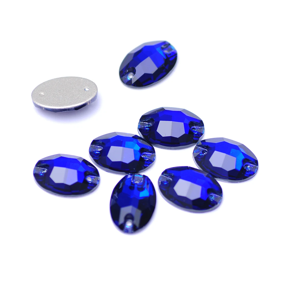 Cobalt Glass Sew on Beads for Jewelry, Crystal Sew on Rhinestones for Clothing, Dress Sewing Stone, Oval Diamond Gem Strass