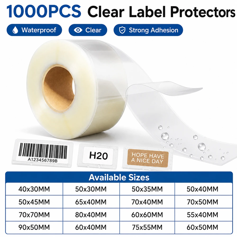 1000Pcs Clear Labels Label Protector Clear Stickers Wafer Seals Waterproof Labels for Protecting Barcodes, Numbers and Stickers