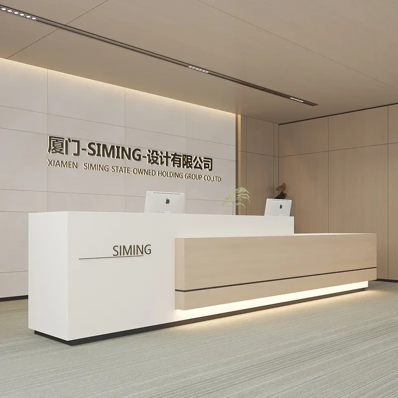 Imitation Marble Reception Desk for Hotel Front Office Law Firm Lobby Property Service Counter Bar Checkout Table Modern