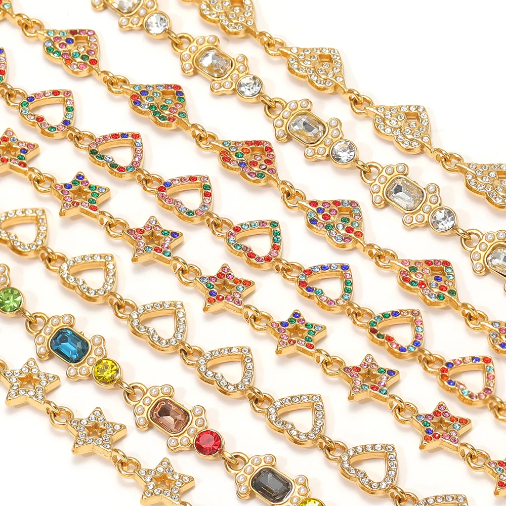 1 Meter Edelstahl Strass Herz Stern Ketten Halskette für Luxus-Schmuckherstellung DIY Ohrringe Armband Zubehör – Detail 1