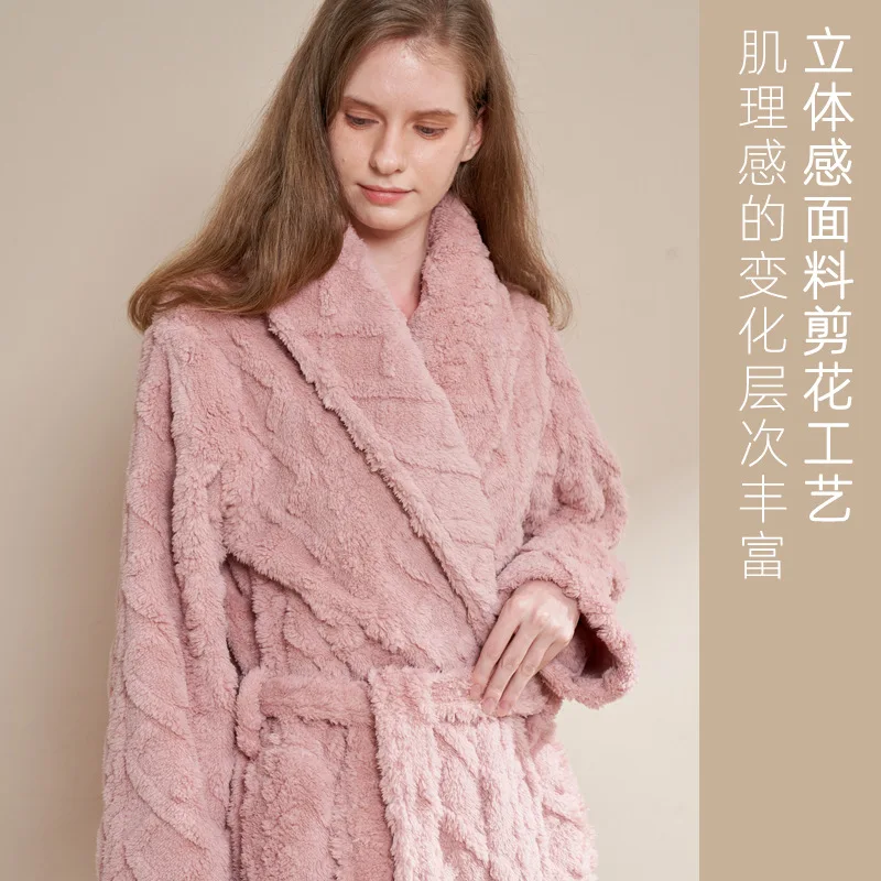 Autumn New Light Luxury Fashion Nightgown Women Thickened Bathrobe Long Coral Fleece Bathrobe Pajamas Home Clothing