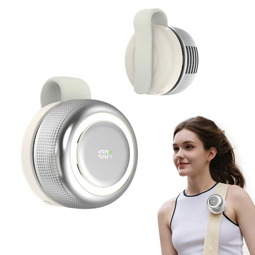 Clip-On Fan, 2000mAh Compact, 360° Stepless Airflow, Display, Memory Silicone Clip (Desk/Bag/Waist), 3-Brightness Night Light