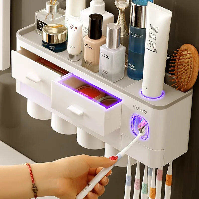 Bathroom Accessories organizer Set Toothbrush Holder Automatic Toothpaste Dispenser Holder Toothbrush Wall Mount Rack Tools Set