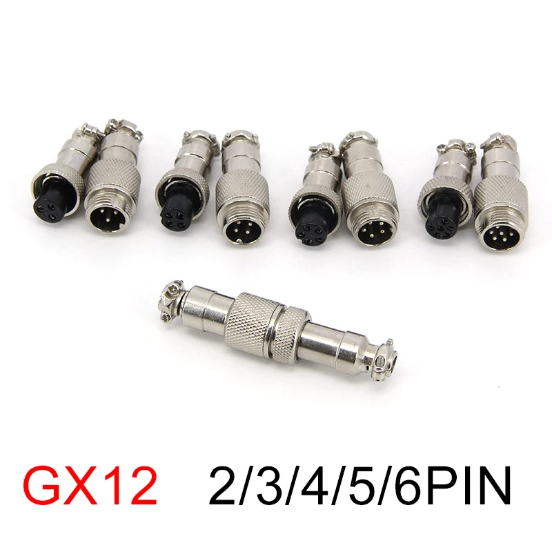 1set GX12 2/3/4/5/6/7 Pin core Aviation Male and Female 12mm Circular Socket Plug Wire Panel Connector T1