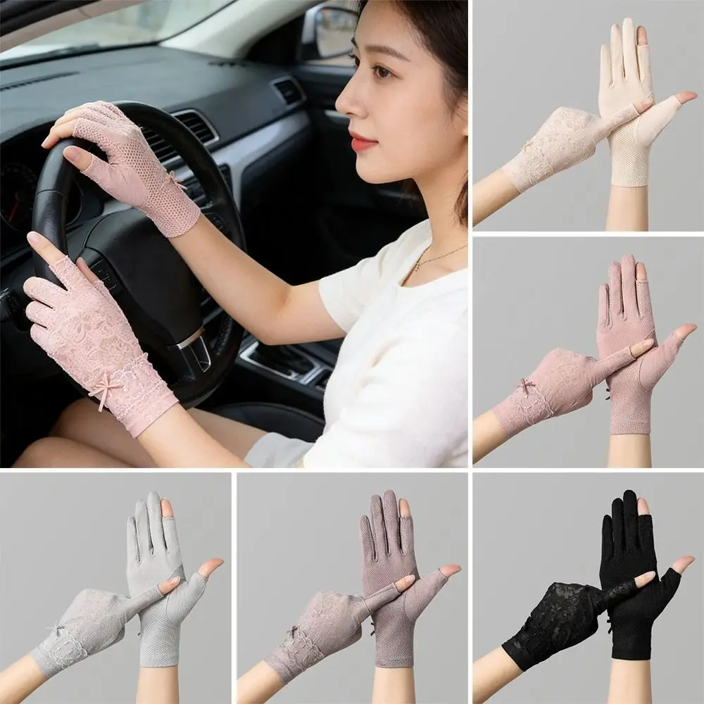 Fashion Summer Sunscreen Gloves Breathable UV Protection Anti-UV Mittens Thin Anti-slip Cycling Driving Gloves Running