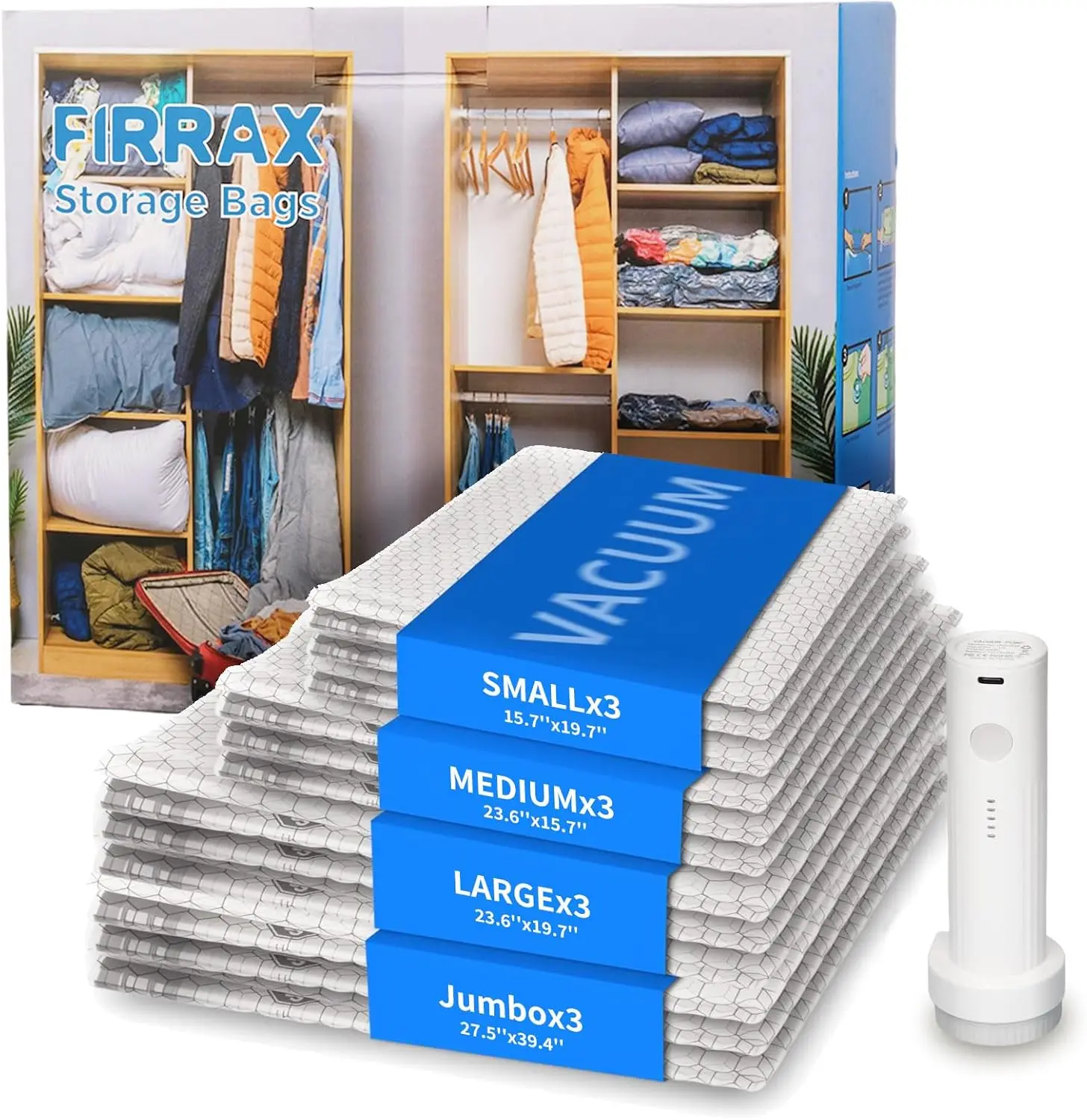 

12-Pack Vacuum Storage Bags with Electric Pump for Travel, Clothes, Bedding - Space Saver