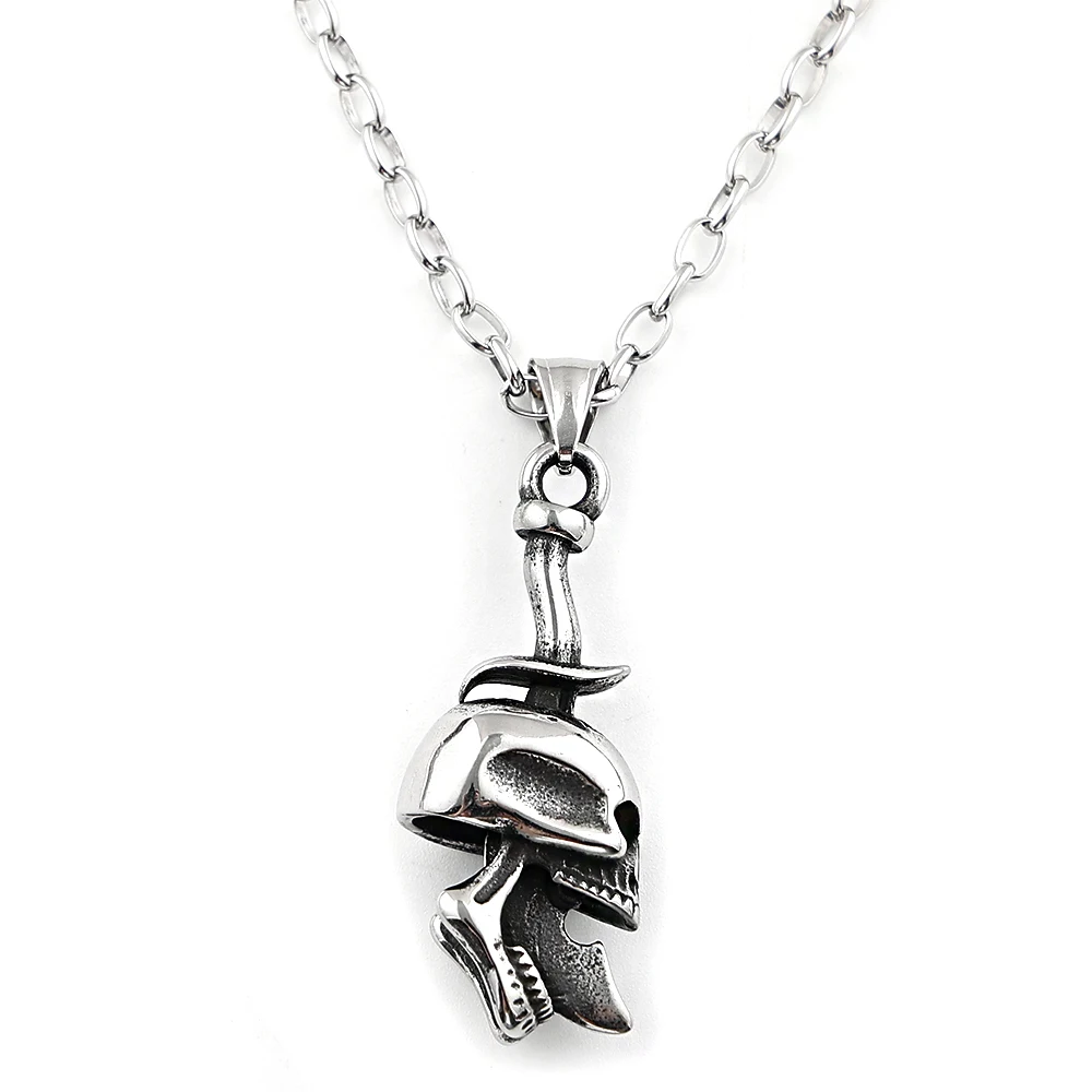 Gothic Punk 316L Stainless Steel Skull Knife Tongue Pendant Necklace For Men Women Silver Color Hip Hop Chain Biker Jewelry Gift