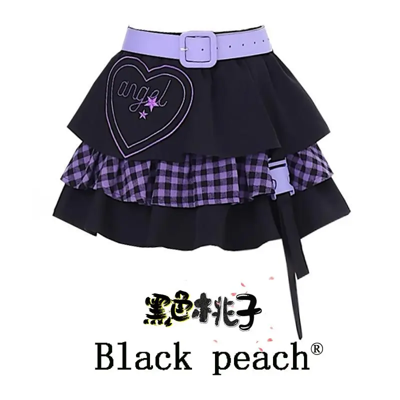 

Y2k Spicy Girl Style Love Print Splicing Short Half Skirt New Contrast Color Design Feeling Small and Popular Cake Pleated Skirt