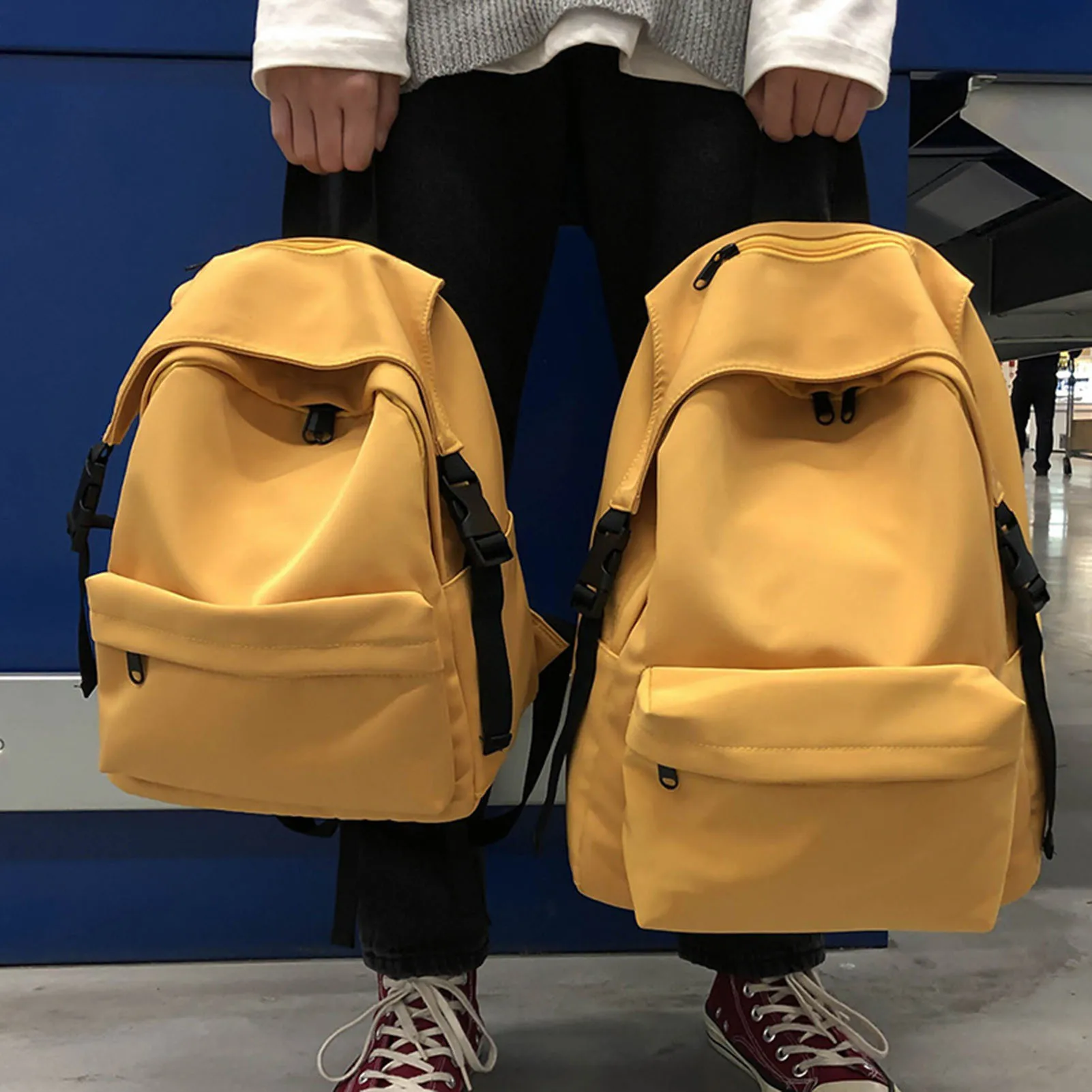 Solid Color Minimalist School Bag Waterproof Computer Backpack for Outdoor Camping Hiking