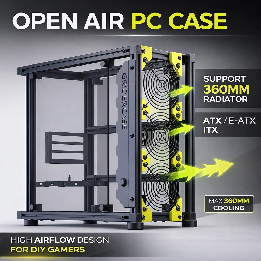 Open Frame Computer Case ATX / EATX / MATX / ITX Aluminum PC Case Support 360mm Water Cooling GPU Vertical Mount DIY Chassis