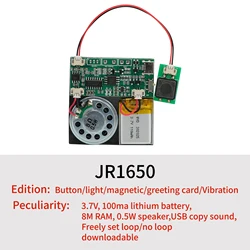 8MB Push Button Sound Module USB Downloadable & Recordable & Rechargeable with MP3 Audio Playback for Xmas Greeting Card Gifts.