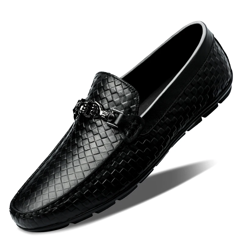 Luxury Genuine Leather Black Slip-On Loafers Shoes Breathable Comfortable Moccasins Driving Shoes Casual Shoes Mens Dress Shoes