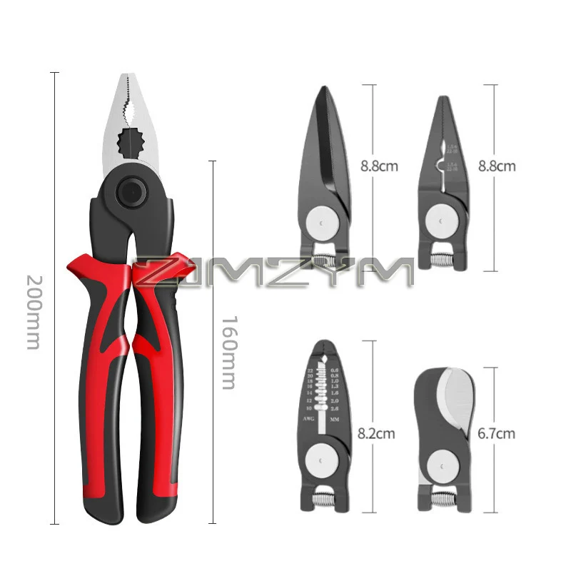 5-In-1 Multi-Functional Head Changing Pliers Special Suit For Cutting, Stripping And Crimping Electricians Stripping Tool Set