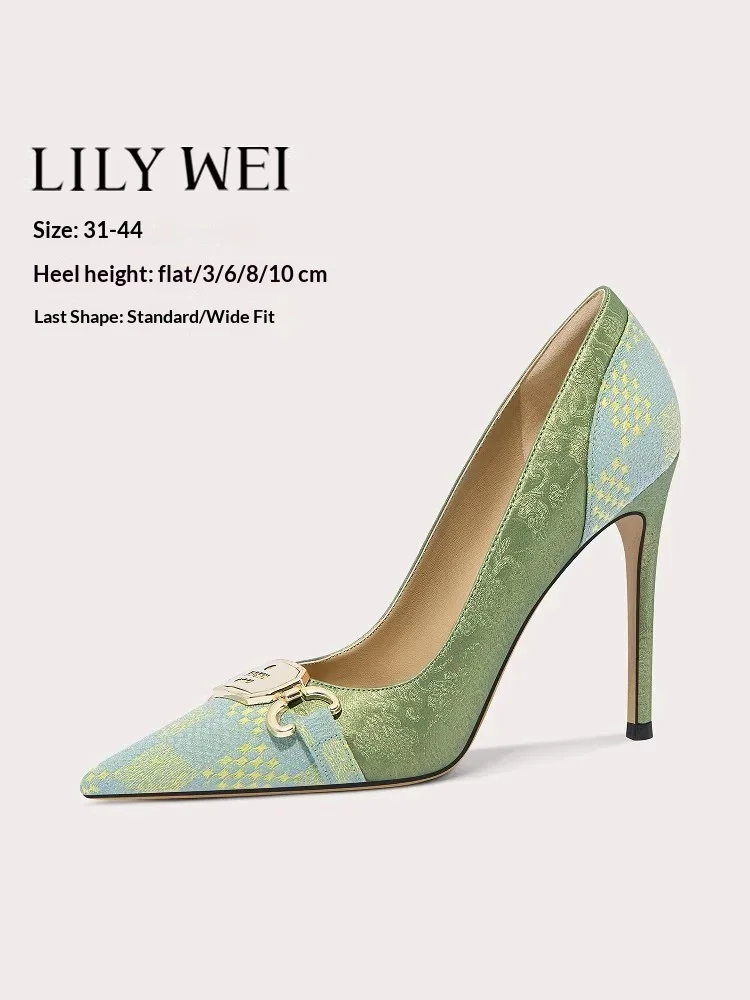 

Новые женские туфли-лодочки на шпильке с острым носком, тканевыми вставками и металлической пряжкой, на плоской подошве, для банкетов, большие и маленькие размеры, расширенная модель