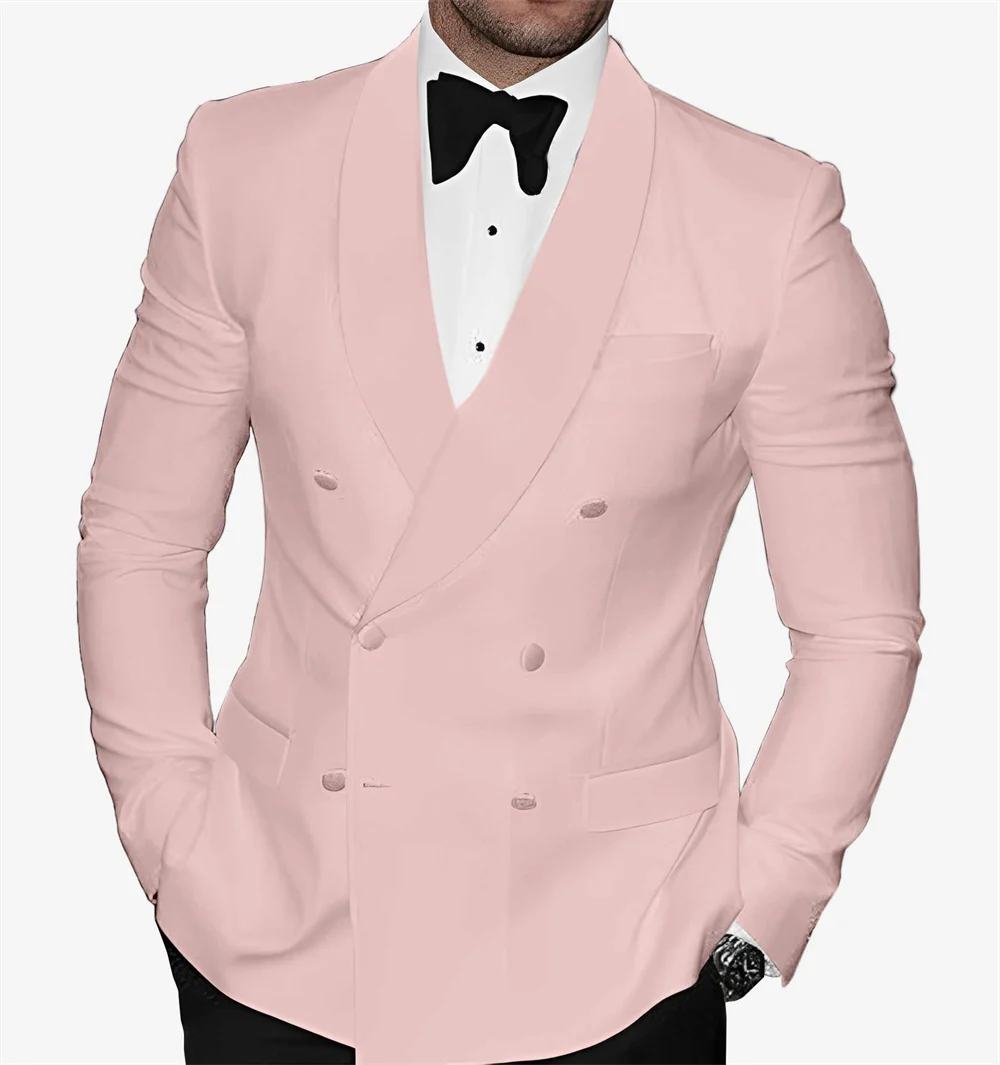 

British Style Men Slim Fit Pink Double Breasted Blazer Jackets Men Clothing 2024 New Business Formal Wedding Dress Suit Jacket