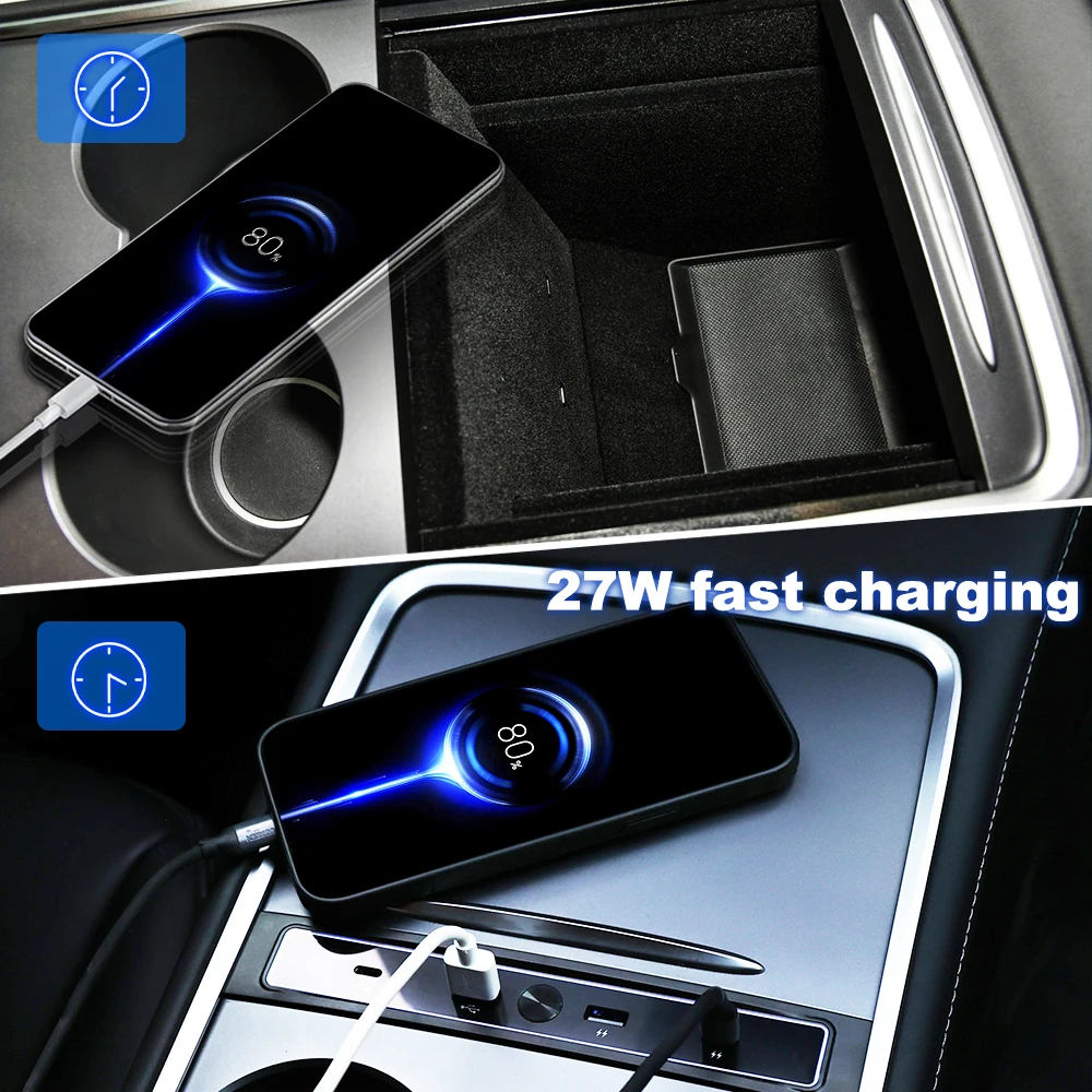 IPENGEN Fast Charger For Tesla Model 3 Y 27W Quick Charger USB Shunt Hub Docking Station Car Adapter Power Splitter Extension