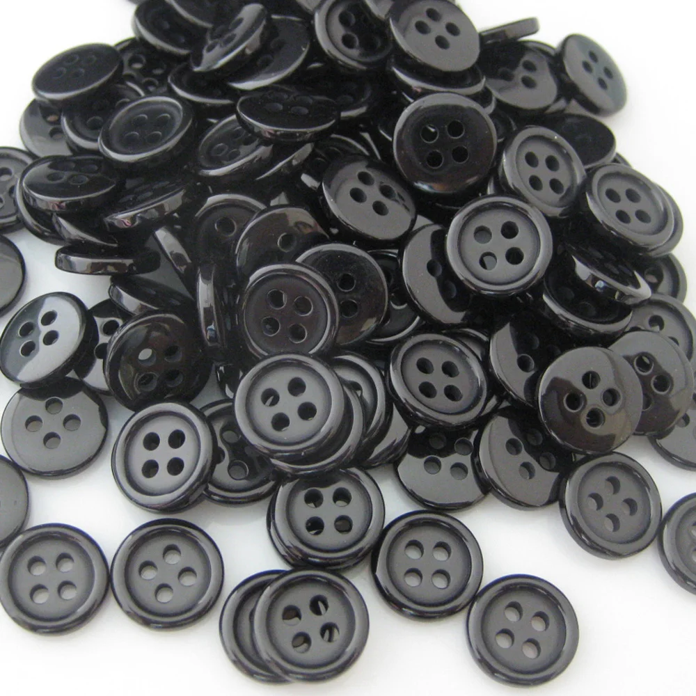 NBNVWO 4-Holes Black Shirt Buttons Black 9MM To 25MM 50Pcs/Lot Garment Accessories Decorative Craft DIY Sewing Supplies