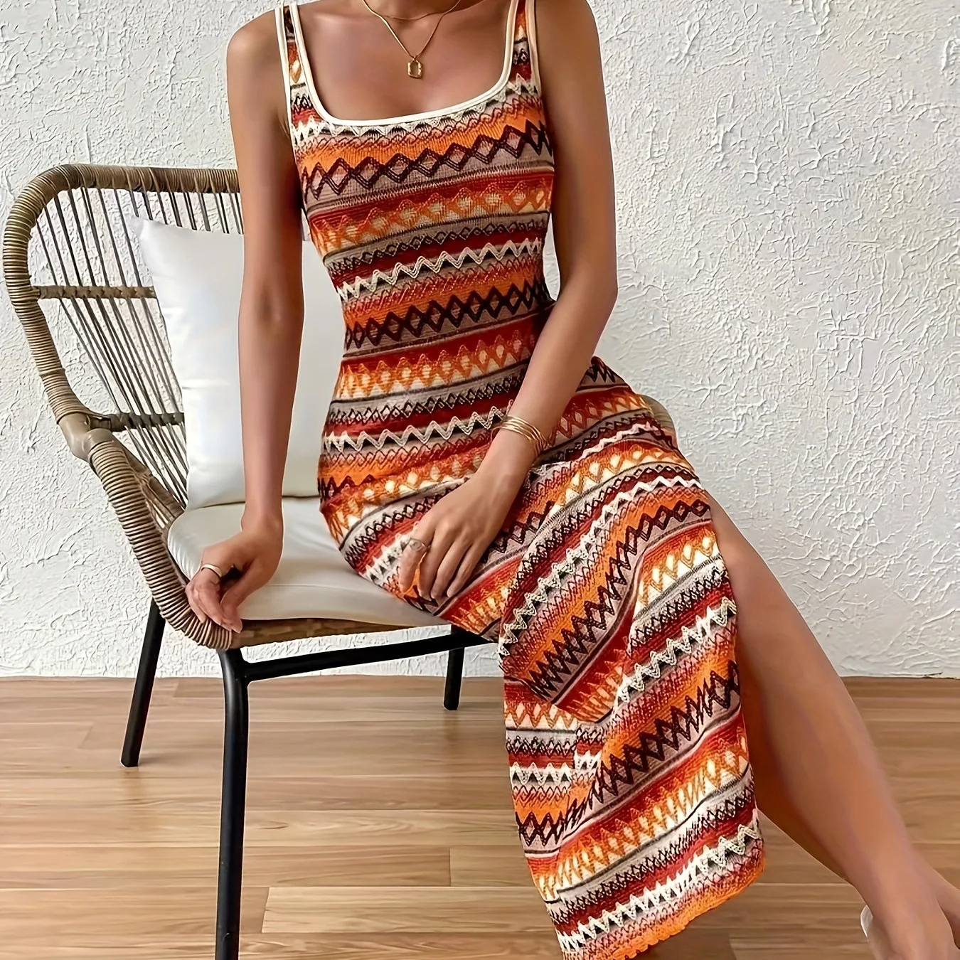 

cross-border women's clothing personalized street fashion casual striped sleeveless square collar dress women