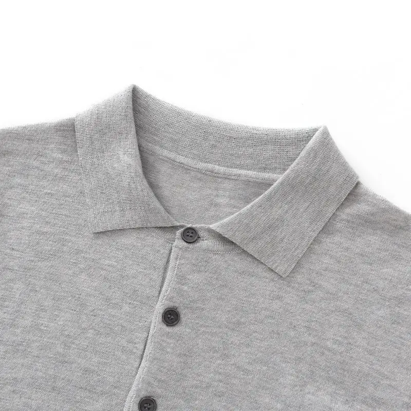 

Mulberry Silk Worsted Thin Short-sleeved Men's Knitted POLO Collar Loose Fashion T-shirt Solid Color Simple Shirt Collar