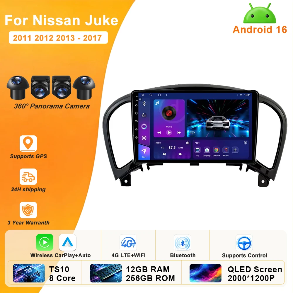 Android 16 Auto Multimedia Navigation GPS Auto Radio Video Stereo For Nissan Juke 2011 - 2017 4G WIFI BT QLED Head Unit No 2Din