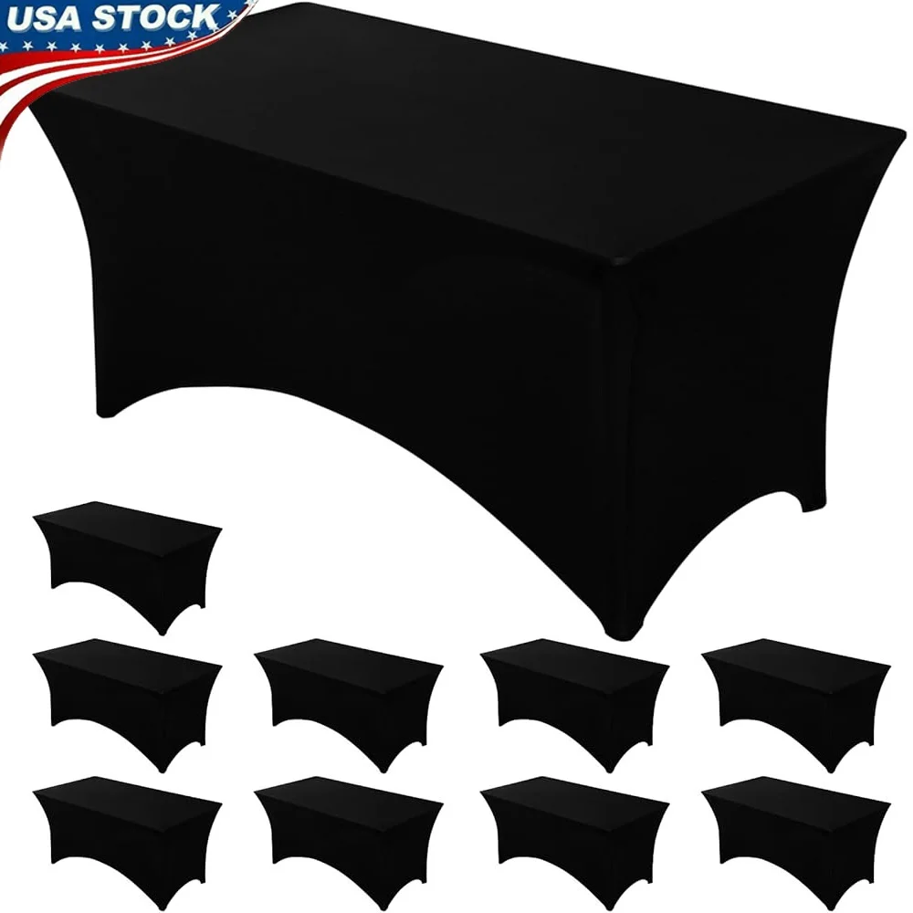 

10 Pack Black Spandex Tablecloths 6FT Rectangular Stretch Table Covers Weddings Parties Buffets Events Machine Washable