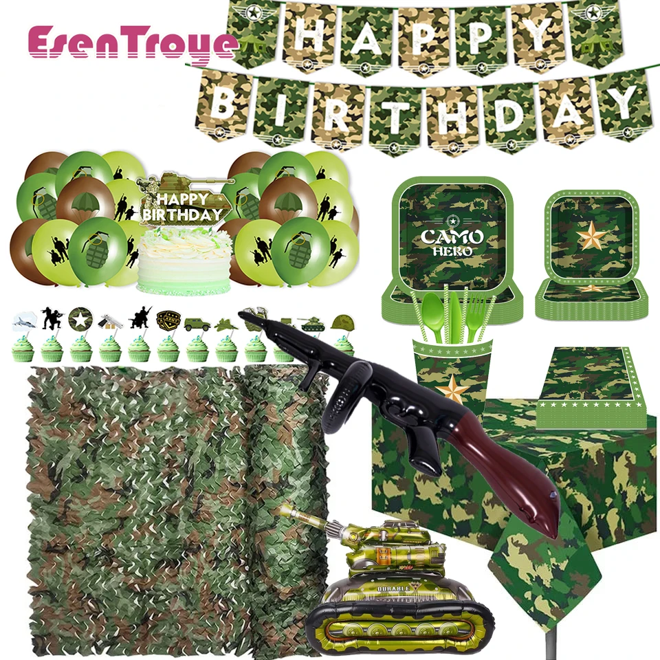 Camouflage Birthday Decorations Camo Net Large Tank Plane Foil Balloons Parachute Boys Kids Military Army Party Hunting Favors