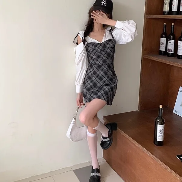Outono inverno xadrez dr feminino design sensação pequeno ence cintura cinch picante menina bodycon saia ort dr