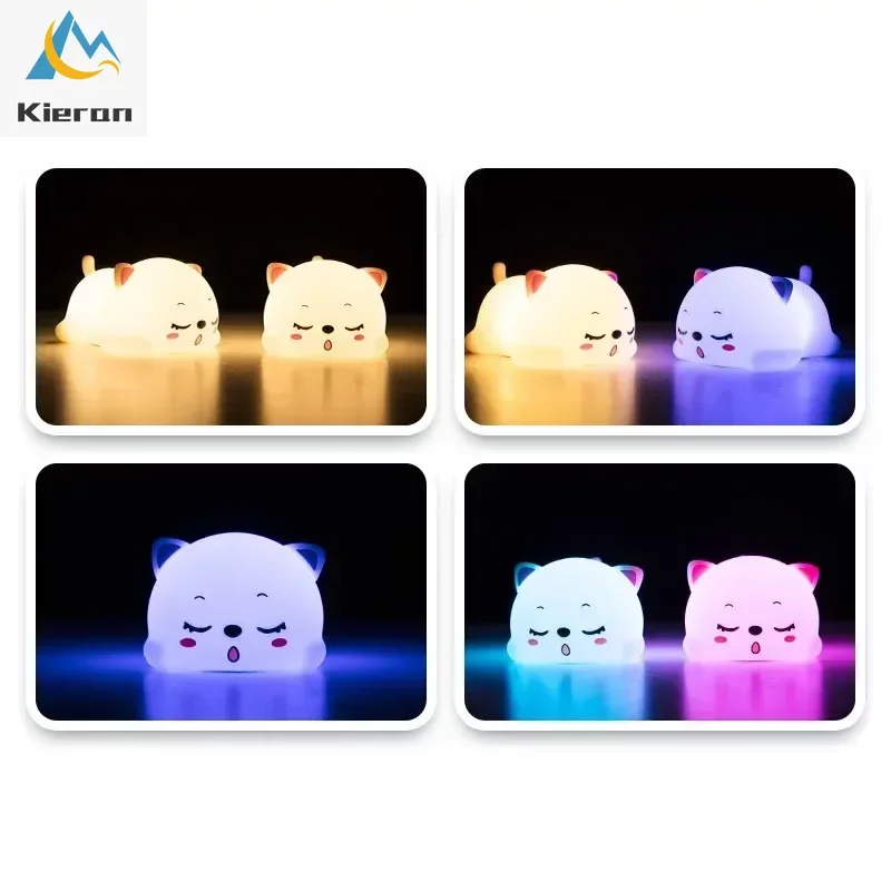 Imagem -03 - Usb Recarregável Silicone Led Night Light Gato Adorável Quarto Cabeceira Lâmpada de Assoalho com Controle Remoto para Crianças Toque Sensor Lamp Presente para o Bebê